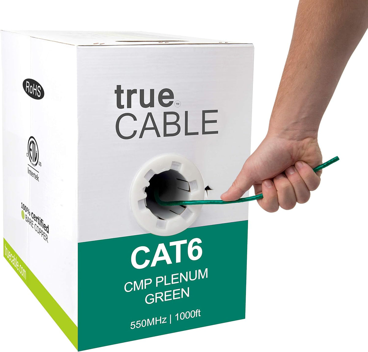 Cat6 Plenum 1000ft Green 23AWG 4 Pair Solid Bare Copper Bulk Ethernet Cable R9293