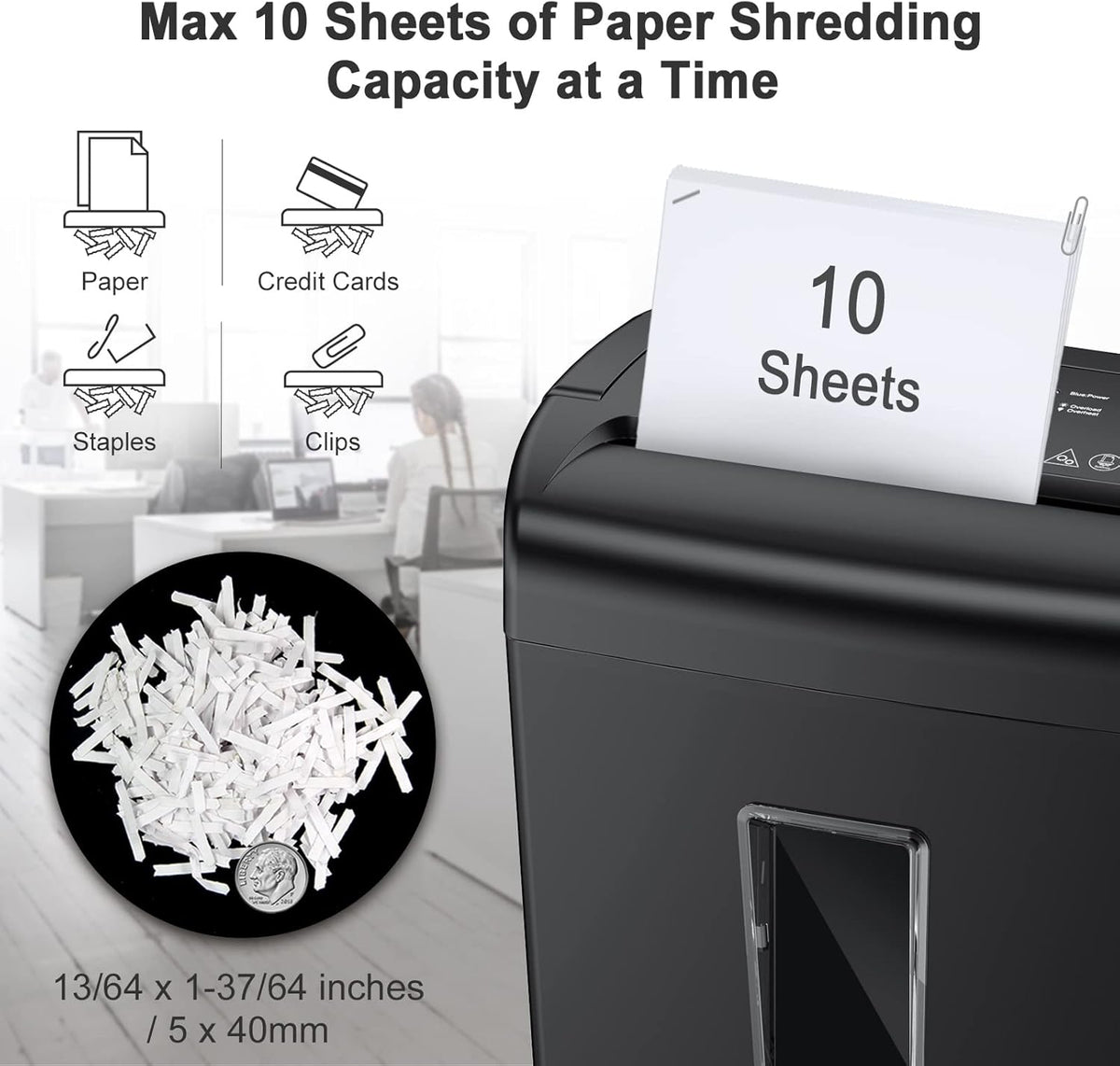10-Sheet Cross-Cut Paper Shredder, 5.5 Gallons Wastebasket, Black, Pack of 2 Z58977