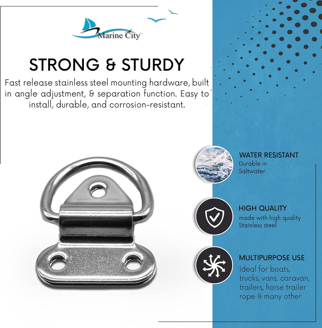 Stainless-Steel D-Shape Folding Pad Eye for Boat Yacht Motorboat Van Caravan Trailers Truck Marine Grade (2 Inches ×2-1/4 Inches) (2 PCS) B294