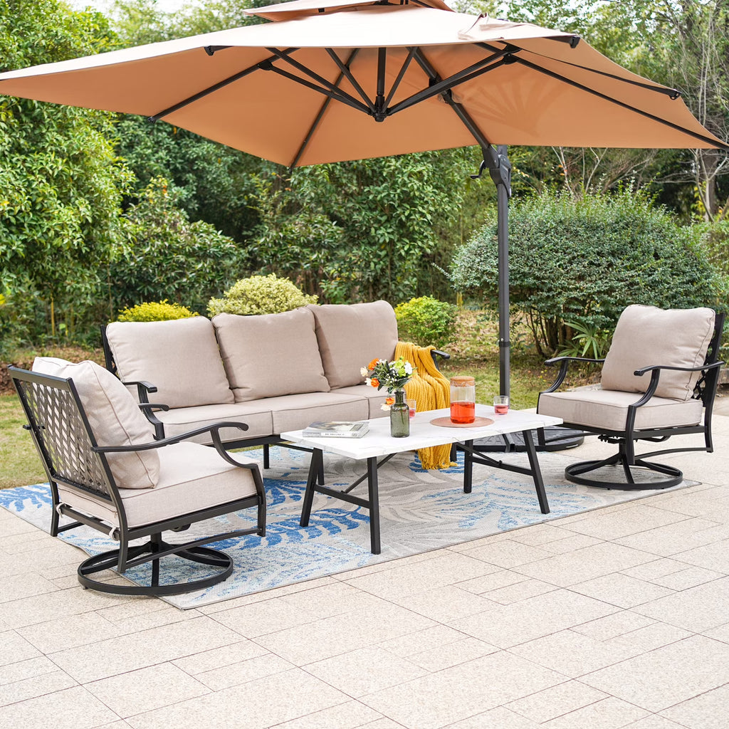 Beige 5-Seat Outdoor Patio Conversation Sofa Set W65008