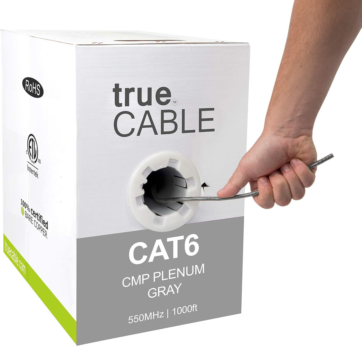 Cat6 Plenum 1000ft Green 23AWG 4 Pair Solid Bare Copper Bulk Ethernet Cable R9293