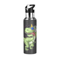 Green Dinosaur Black Stainless Steel Insulated Water Bottle with Straw Lid N513943