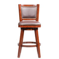 Cherry Brown Swivel Bar Stool with Curved Padded Back and Nailhead Trim N85886