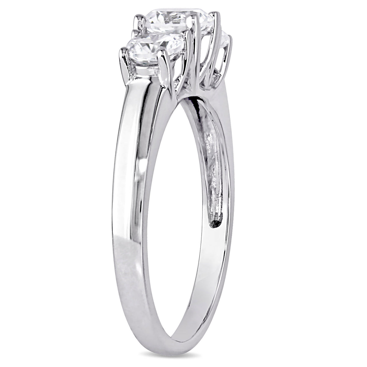 Created White Sapphire 10kt White Gold 3-Stone Round-Cut Engagement Ring I9631