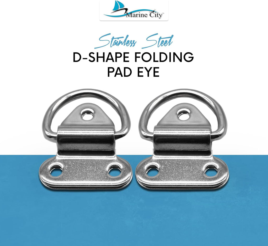 Stainless-Steel D-Shape Folding Pad Eye for Boat Yacht Motorboat Van Caravan Trailers Truck Marine Grade (2 Inches ×2-1/4 Inches) (2 PCS) B294