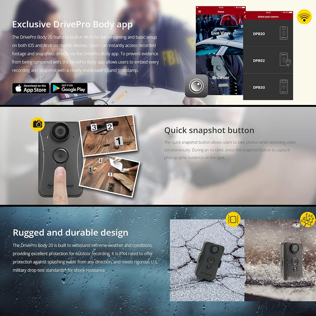 1080p HD Wi-Fi Body Camera with Compact Case D414970
