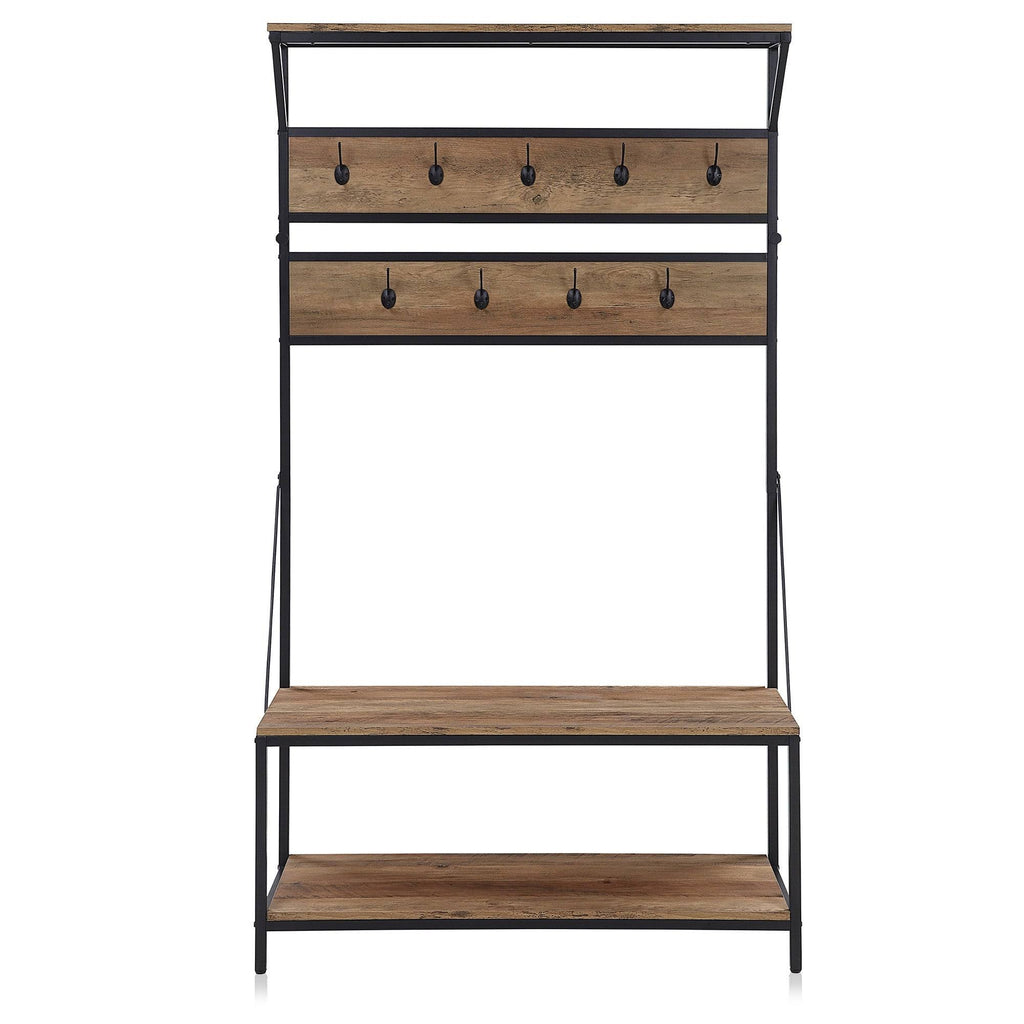 4-in-1 Hall Tree Wood Coat Rack with Metal Frame X899034