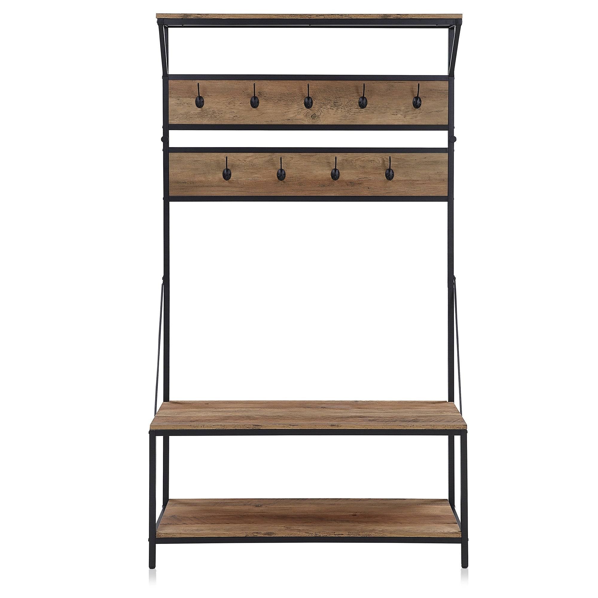 4-in-1 Hall Tree Wood Coat Rack with Metal Frame X899034