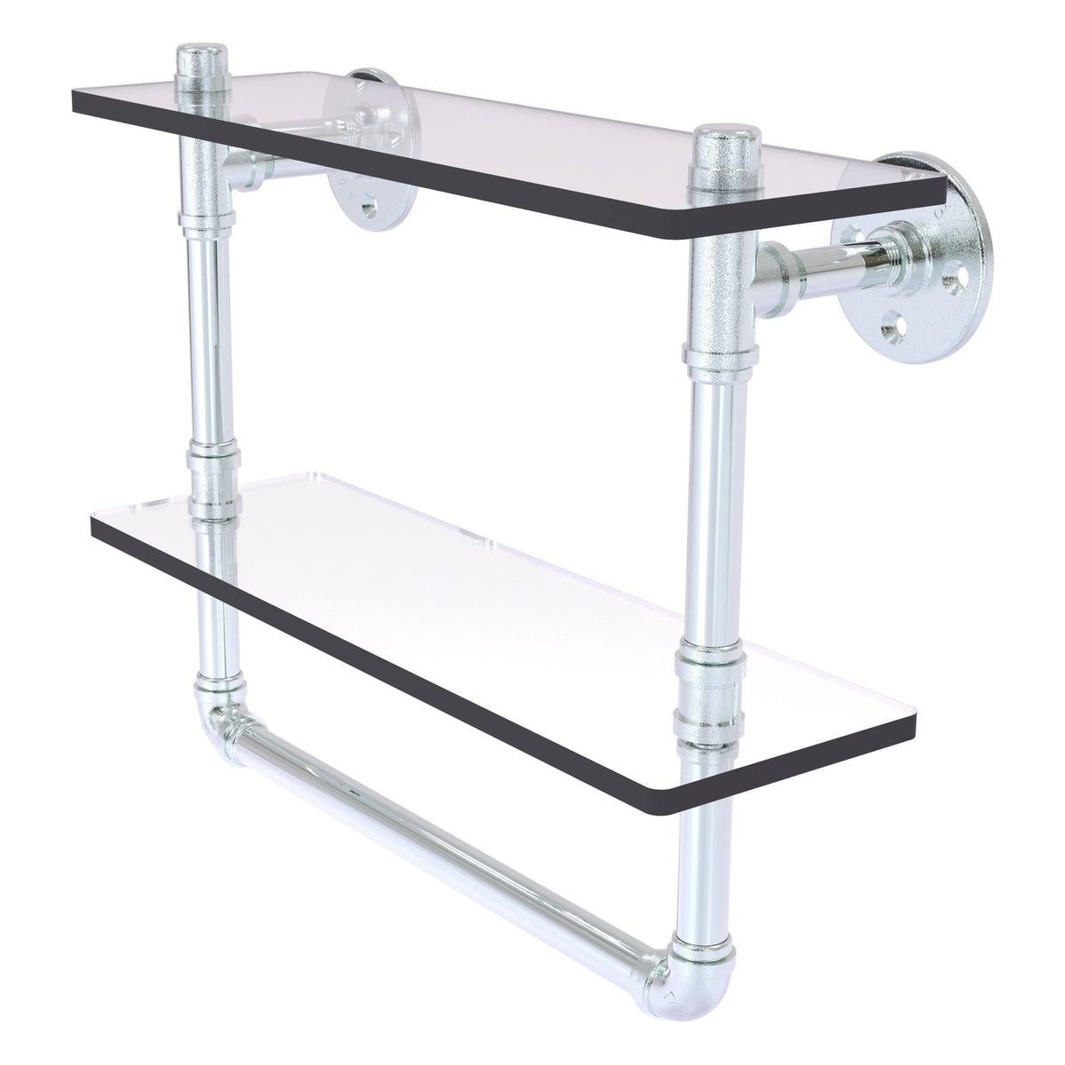 16 inch Double Glass Shelf with Towel Bar F9316
