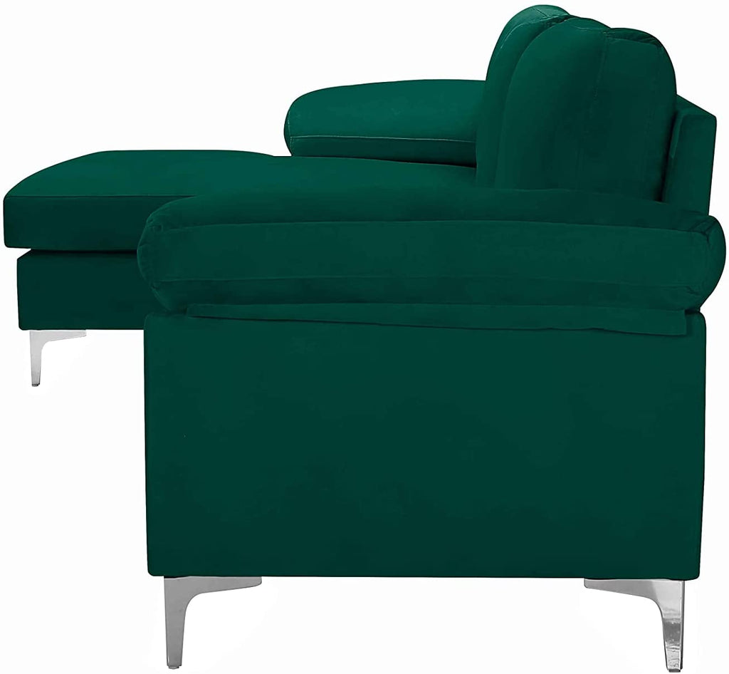 Large Green 3 Seats Velvet Sectional Sofa L-Shape Couch Q2637