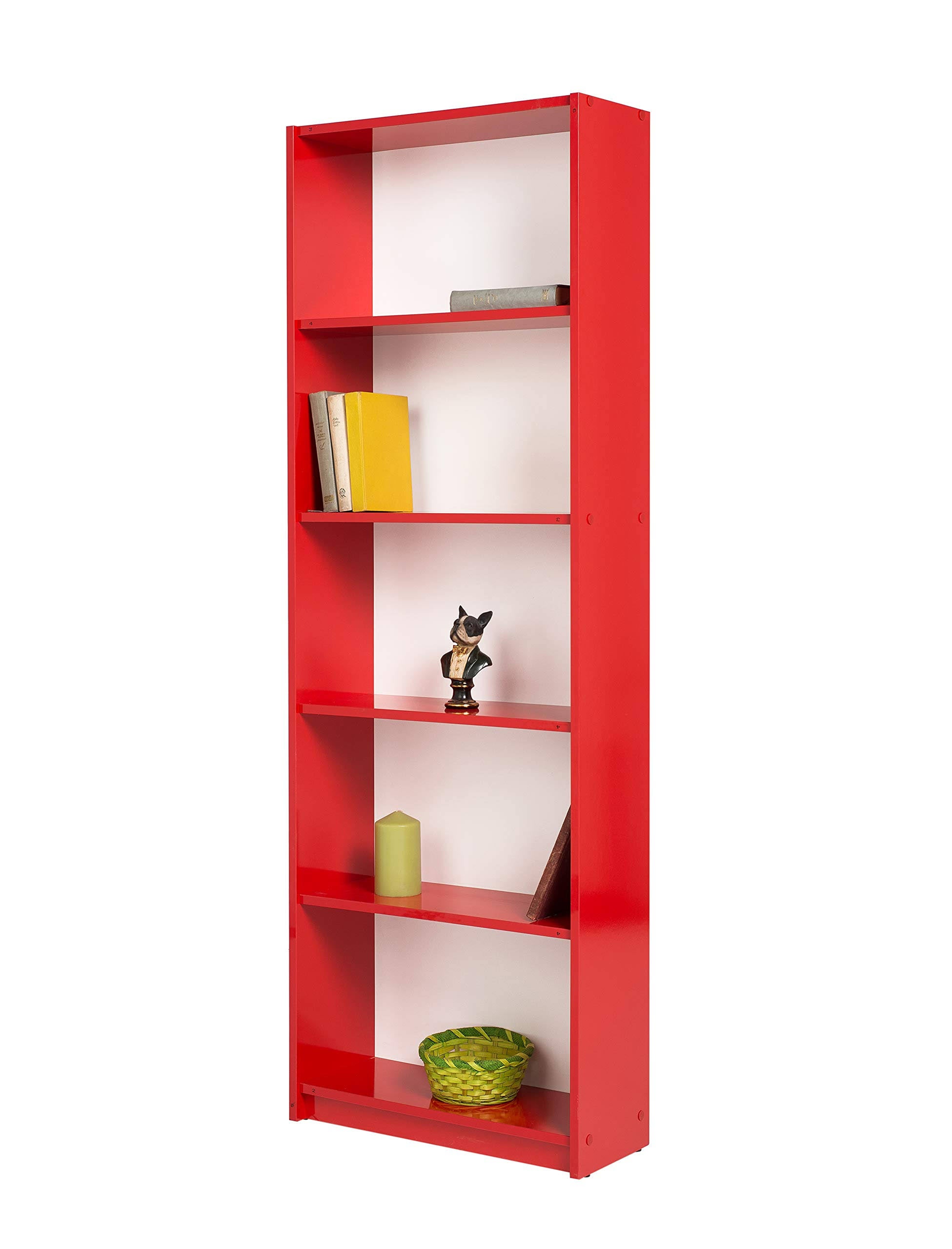 Red 5 Shelf Bookcase D1742