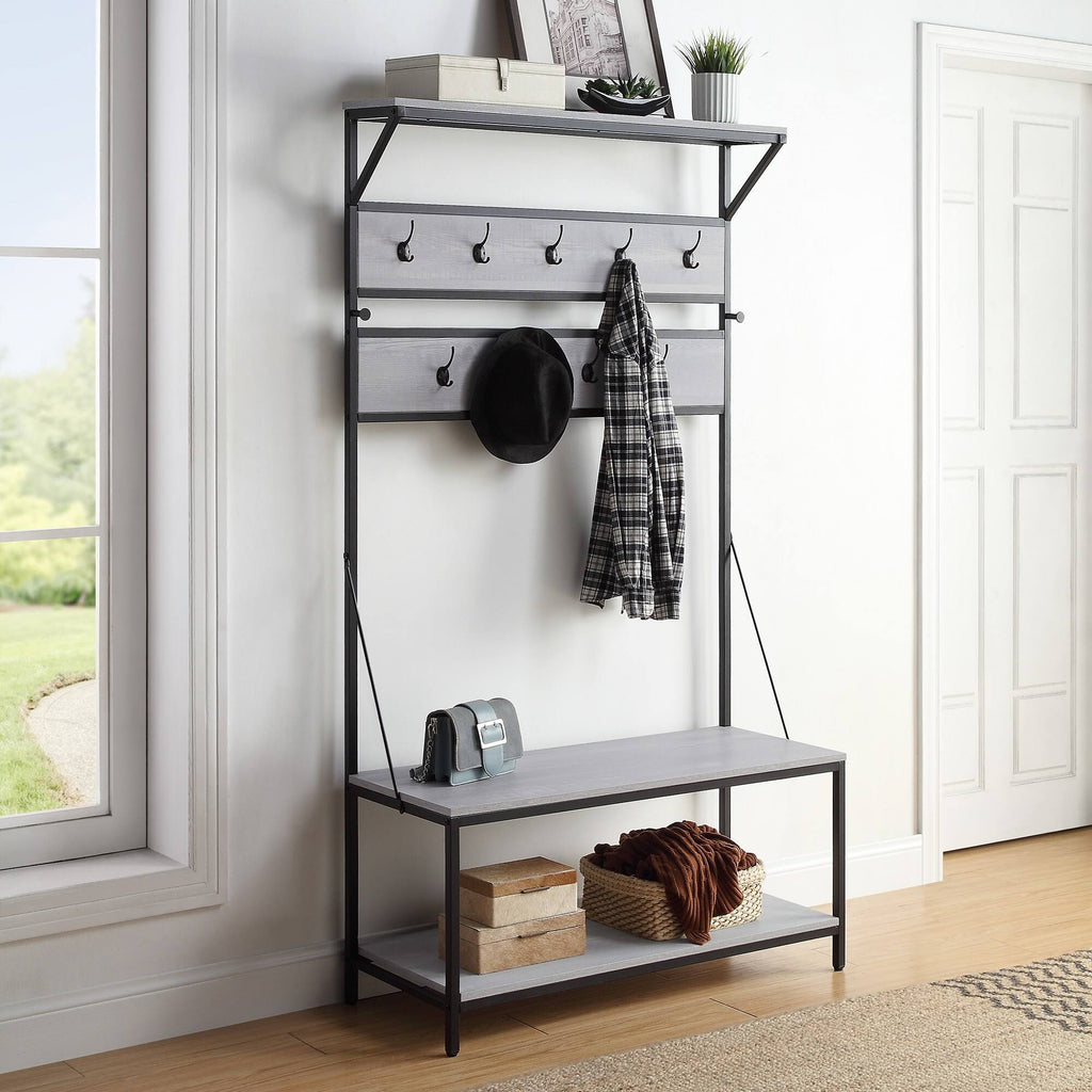4-in-1 Hall Tree Wood Coat Rack with Metal Frame X899034