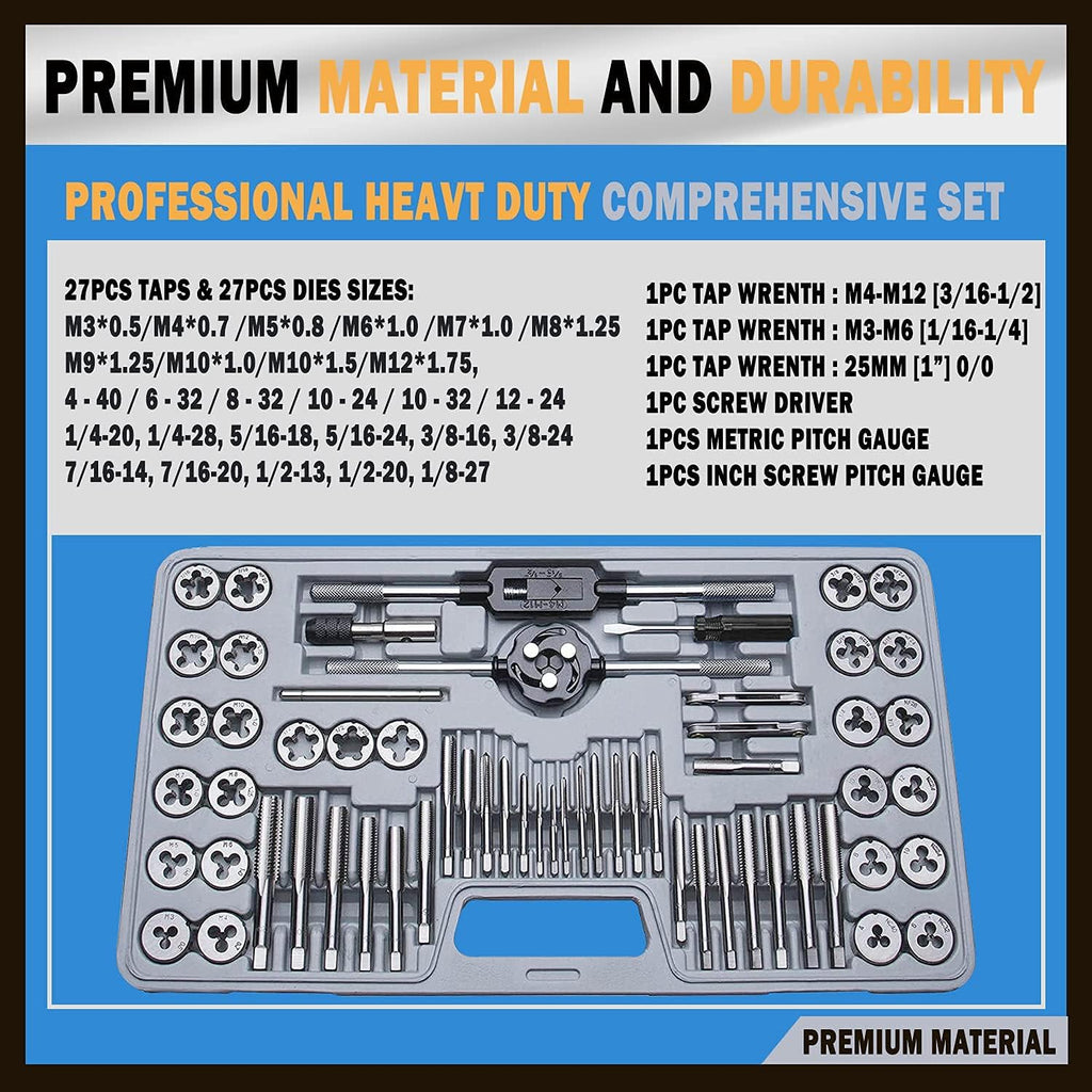 110PCS Hardened Alloy Steel Metric Tap and Die Rethreading Tool Set with Storage Case F500