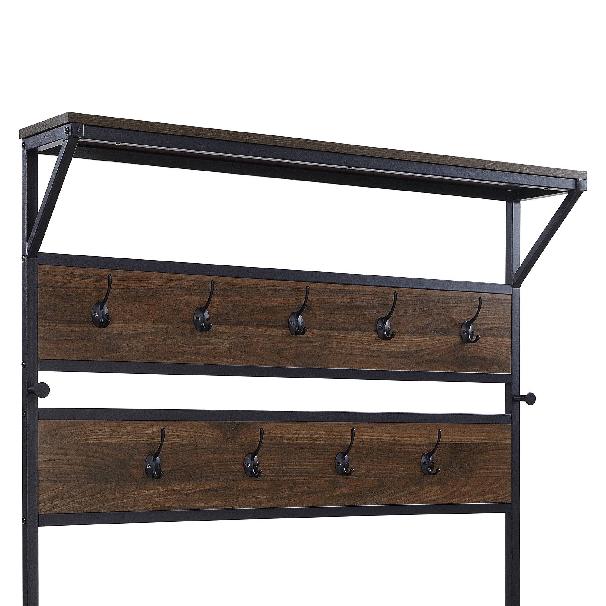 4-in-1 Hall Tree Wood Coat Rack with Metal Frame X899034