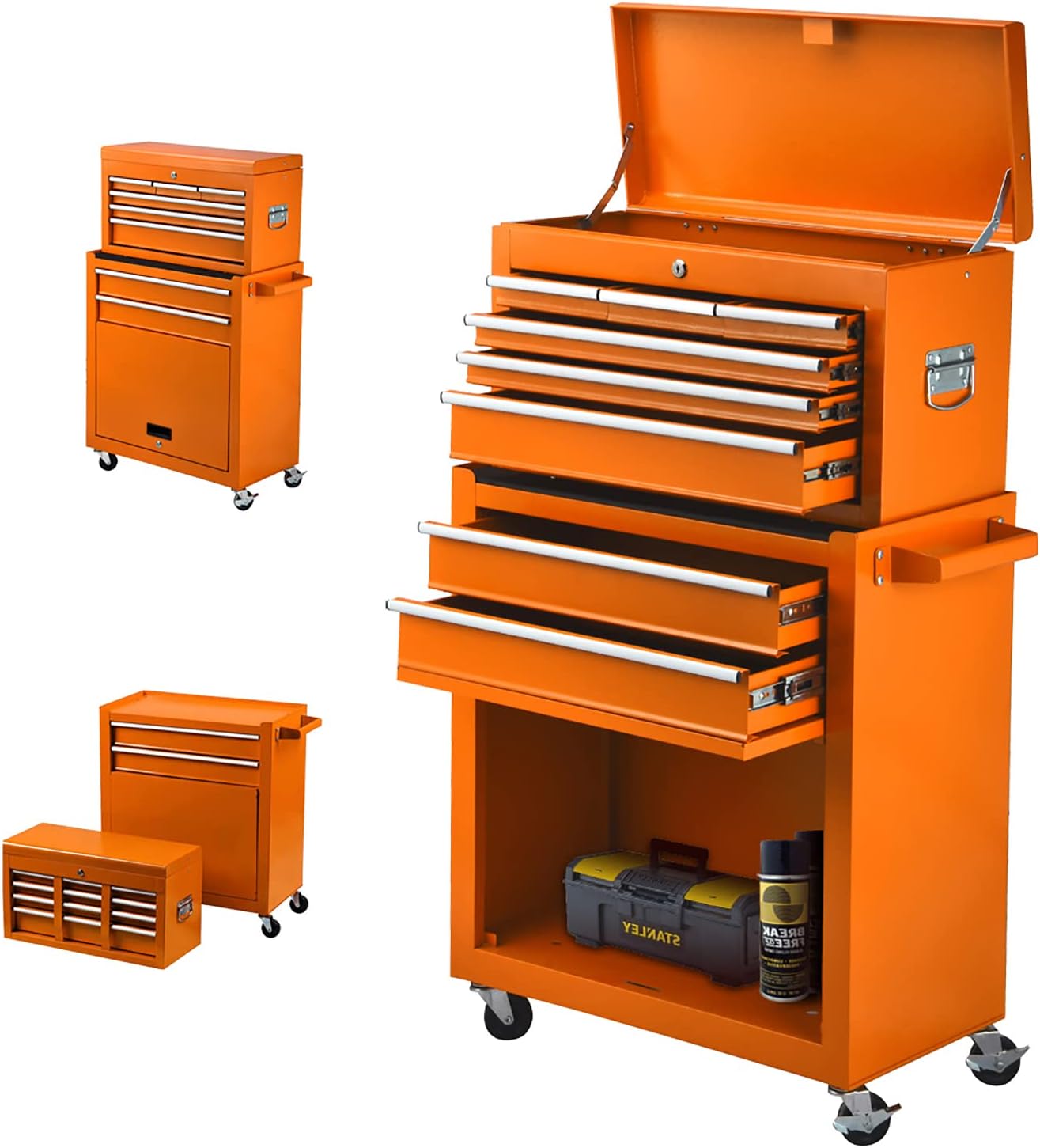 Orange 8 Drawer Rolling Tool Chest with Wheels and Locks B29433