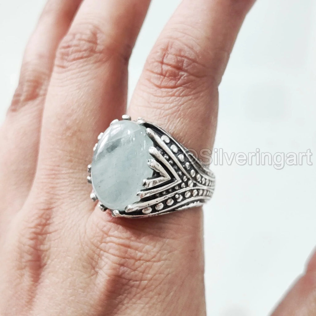 925 Silver Aquamarine Mens Ring S6082