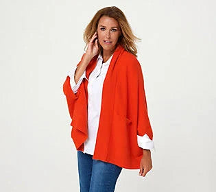 2-Ply Cashmere Open Front Ruana, Size M/L, Orange C371648
