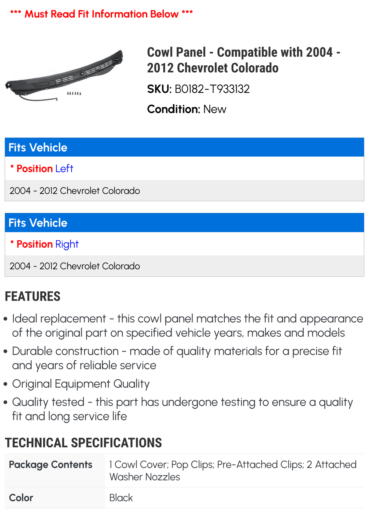 Cowl Panel P621