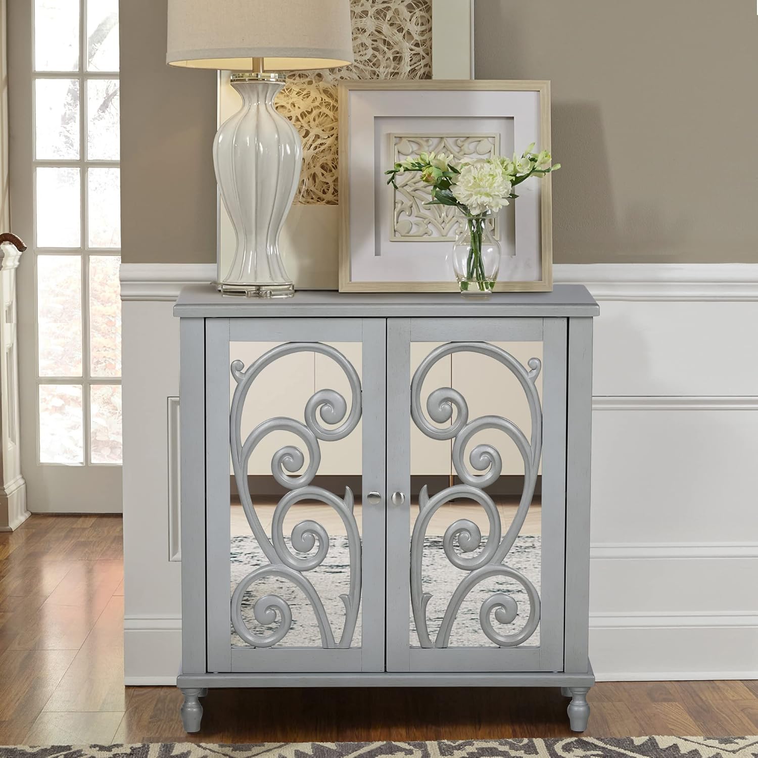 White Accent Cabinet with 2 Doors Storage Sideboard Buffet Cabinet N233