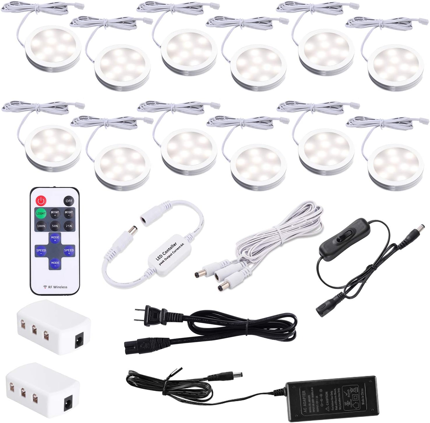 12 kit Warm White Plug in LED Puck Lights with Remote Control P382