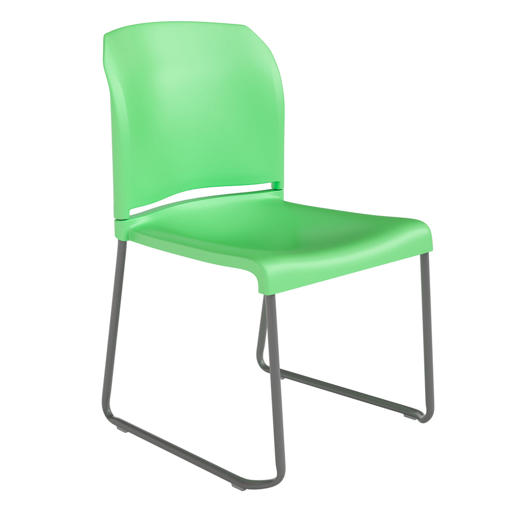 Green Full Back Contoured Stack Chair with Gray Sled Base L4348