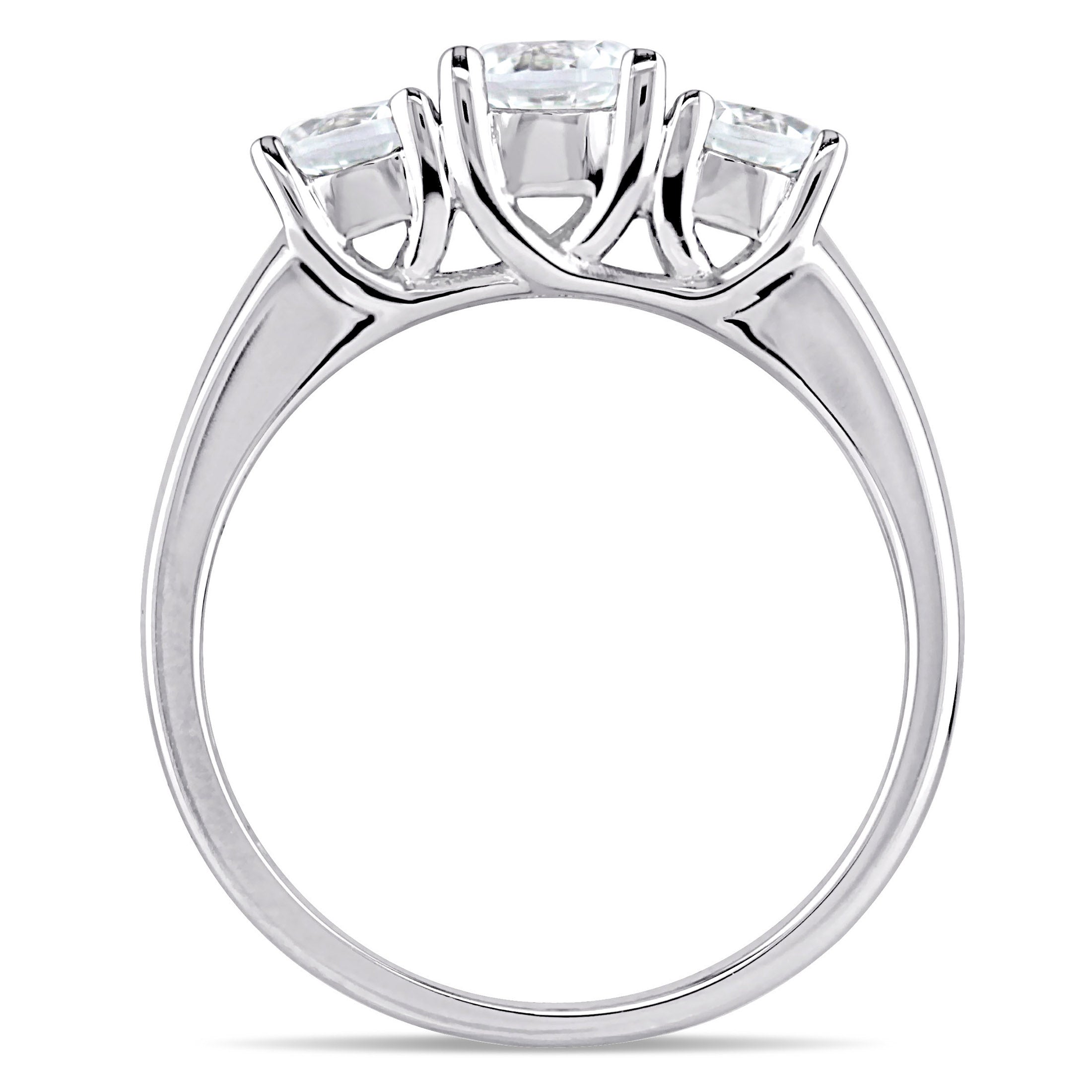 Created White Sapphire 10kt White Gold 3-Stone Round-Cut Engagement Ring I9631