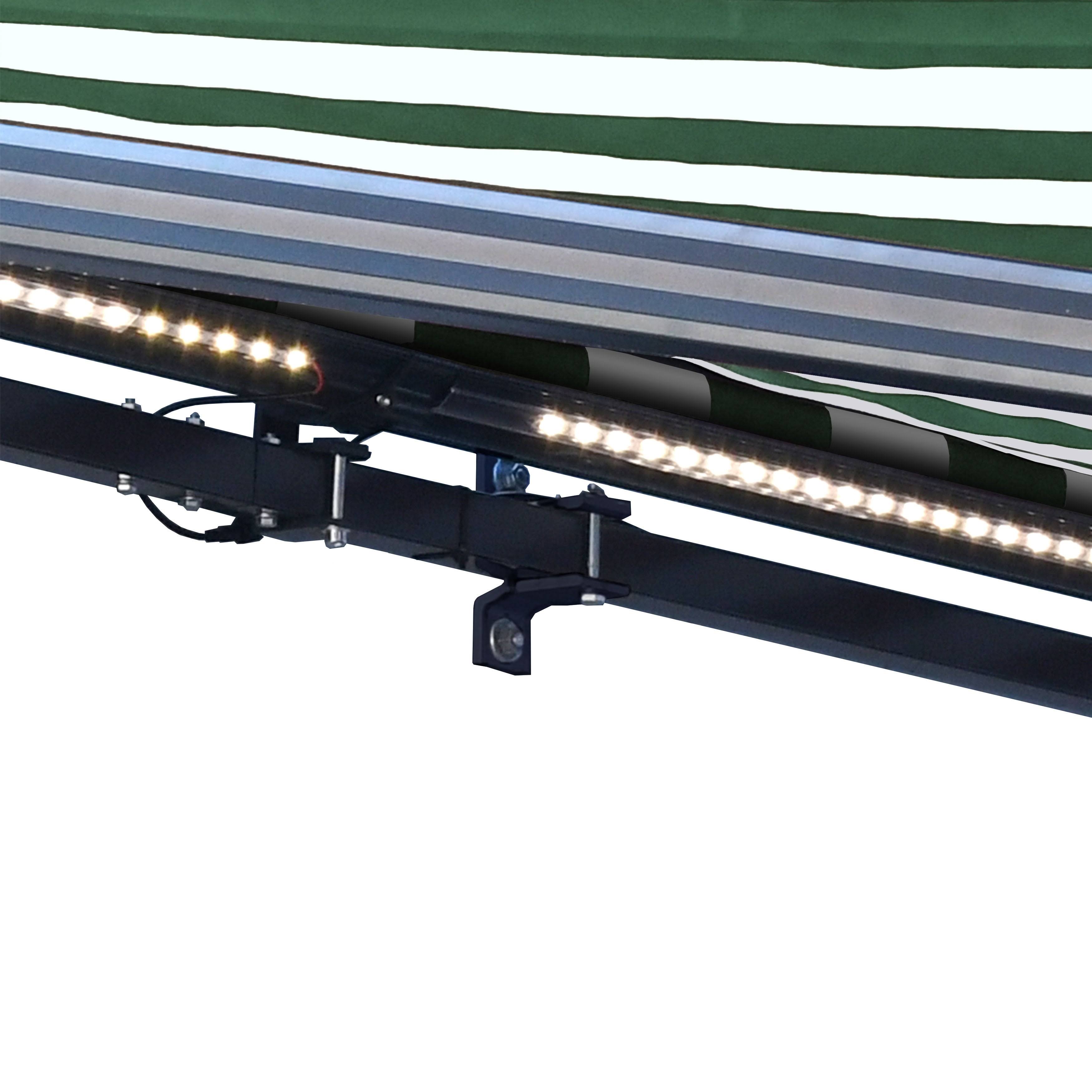 Motorized LED Half Cassette Retractable Awning 10 x 8 Feet Green/White J664083