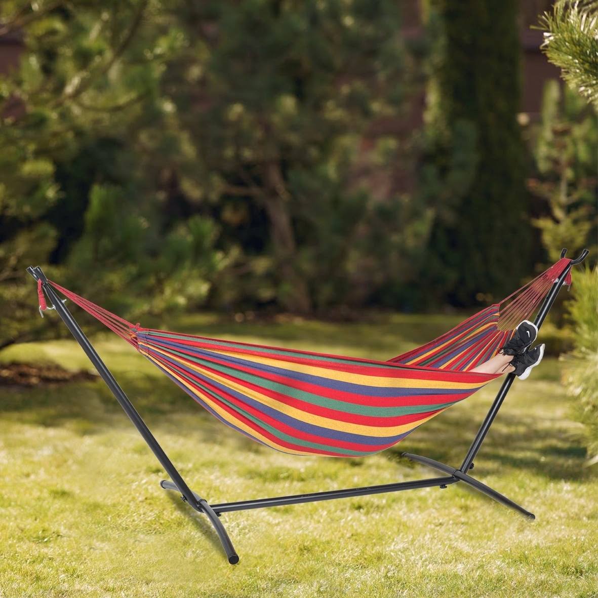 Freestanding Steel Double Hammock with Carry Bag F92729