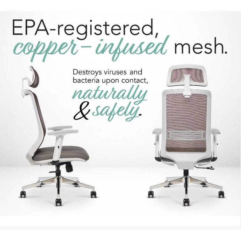 Copper Gray Black Ergonomic High-Back Task Chair with Headrest S7301