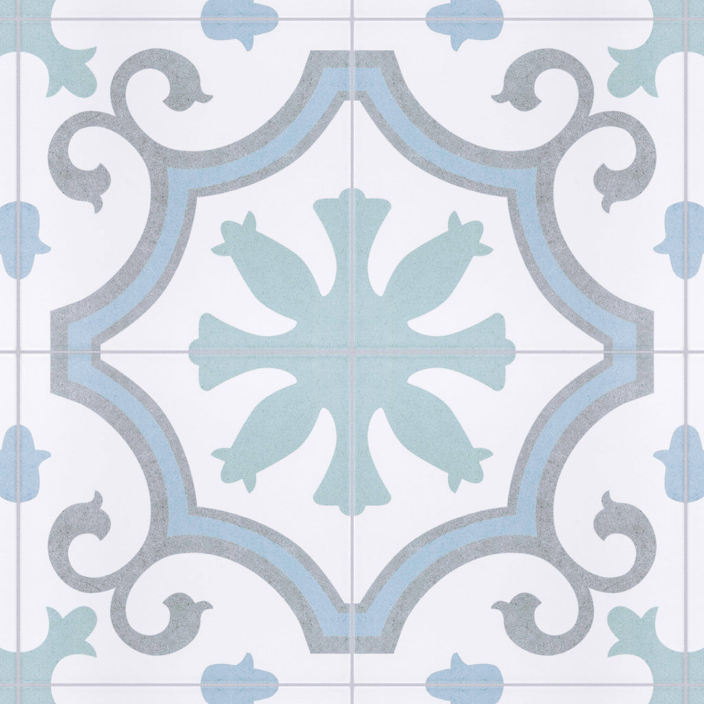 Aqua Encaustic Porcelain Floor and Wall Tile D2373