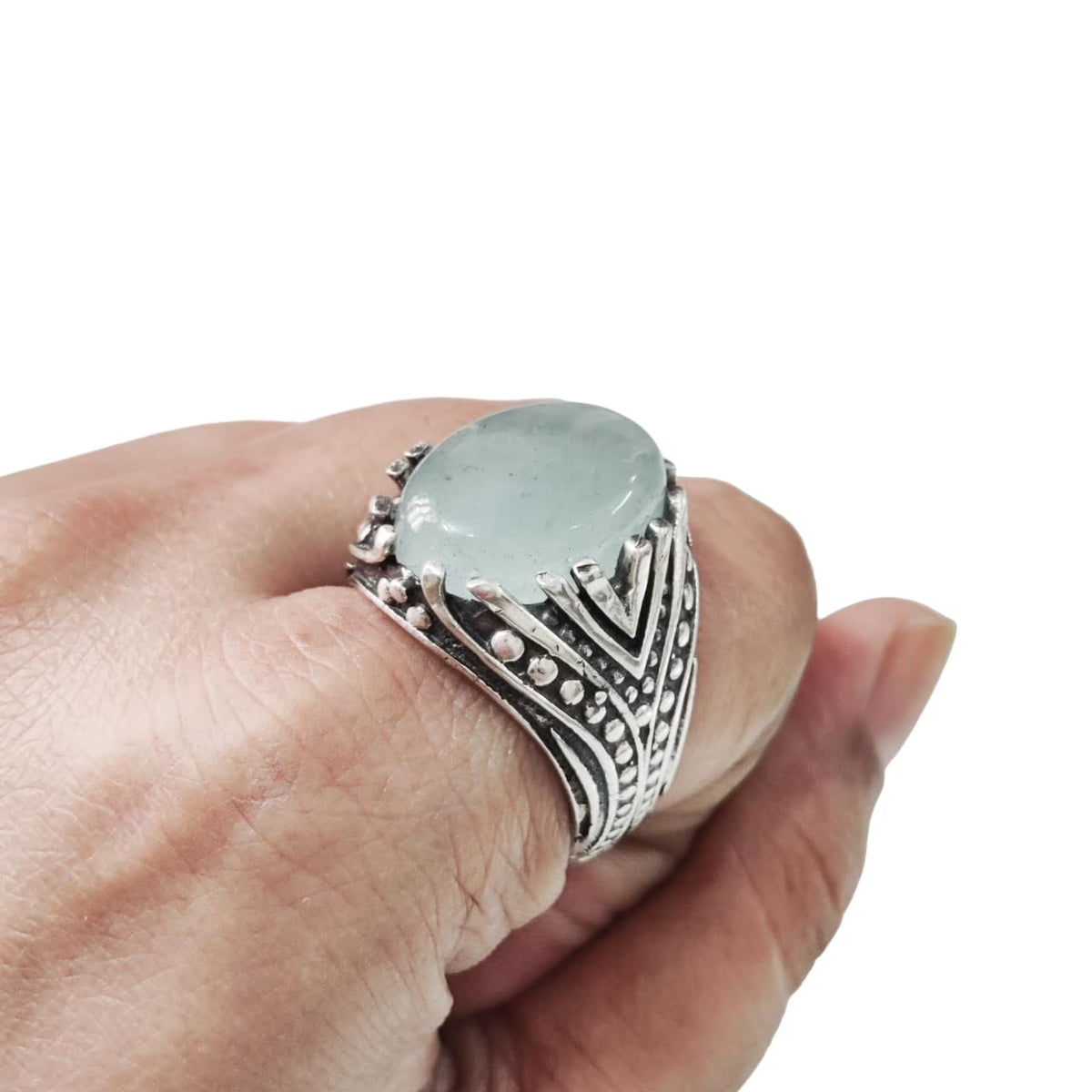 925 Silver Aquamarine Mens Ring S6082