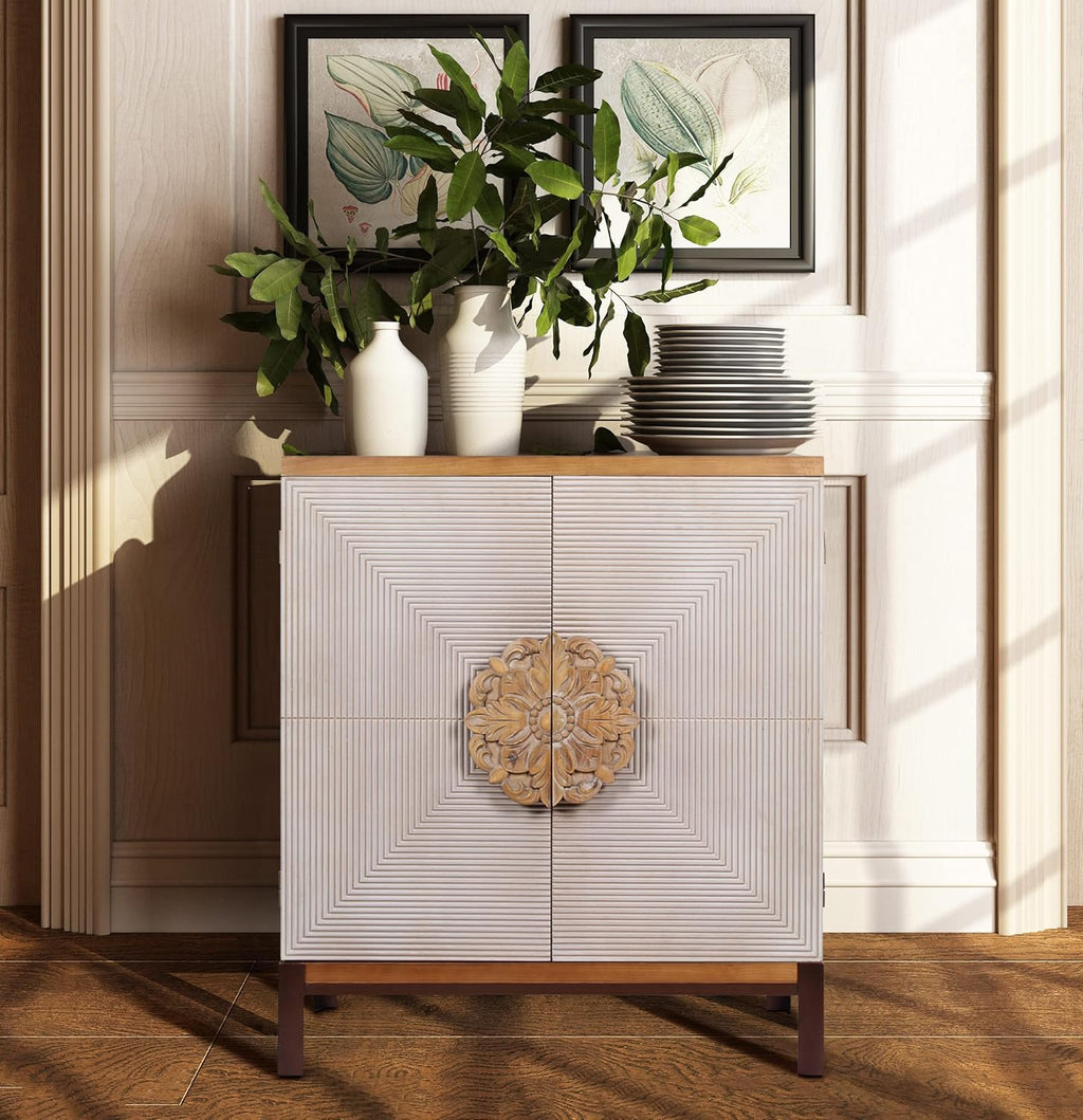 White Accent Cabinet with 2 Doors Storage Sideboard Buffet Cabinet N233