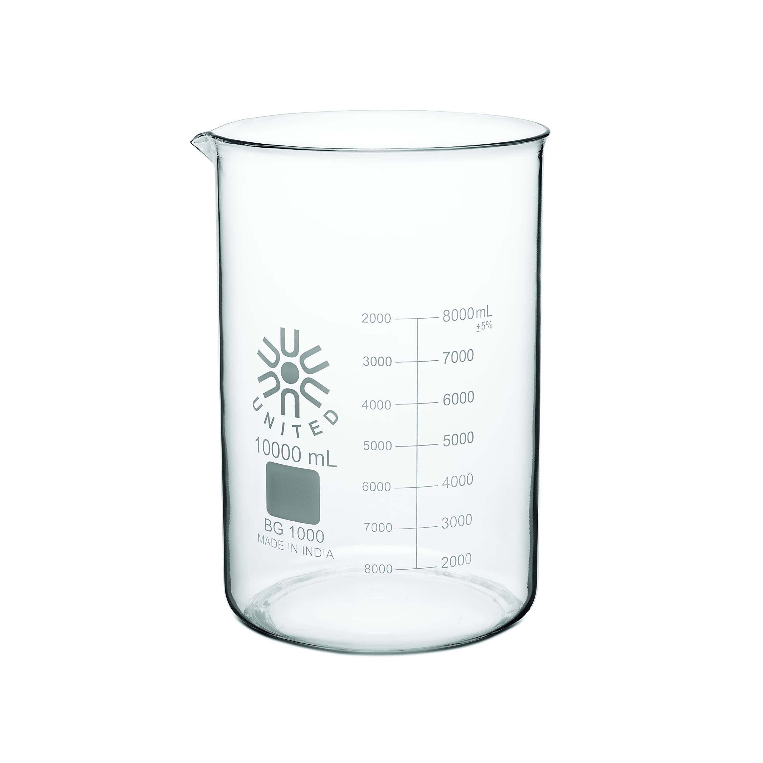Borosilicate Glass Low Form Beakers, 10000ml Capacity A4599