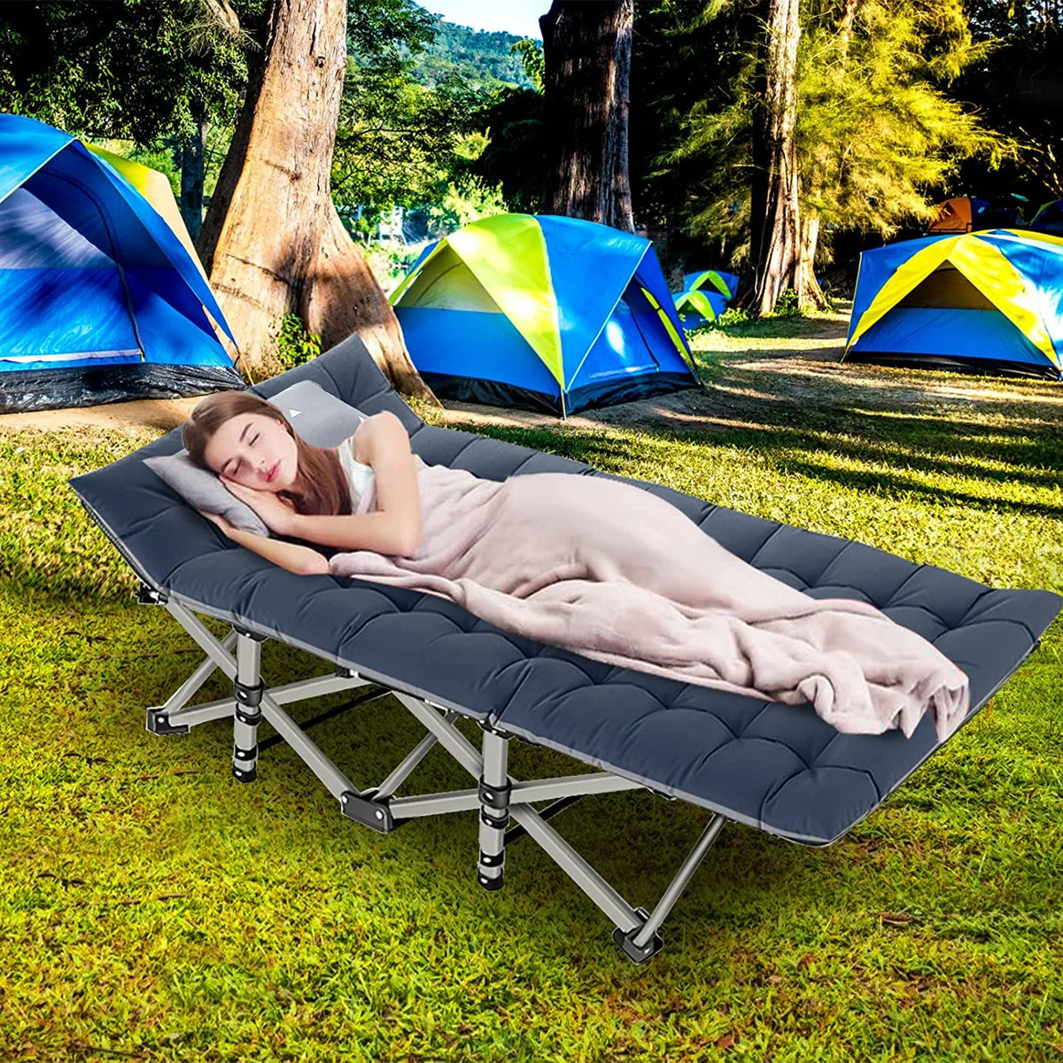 Folding Camping Cots with 2 Sided Mattress and Carry Bag Q285955