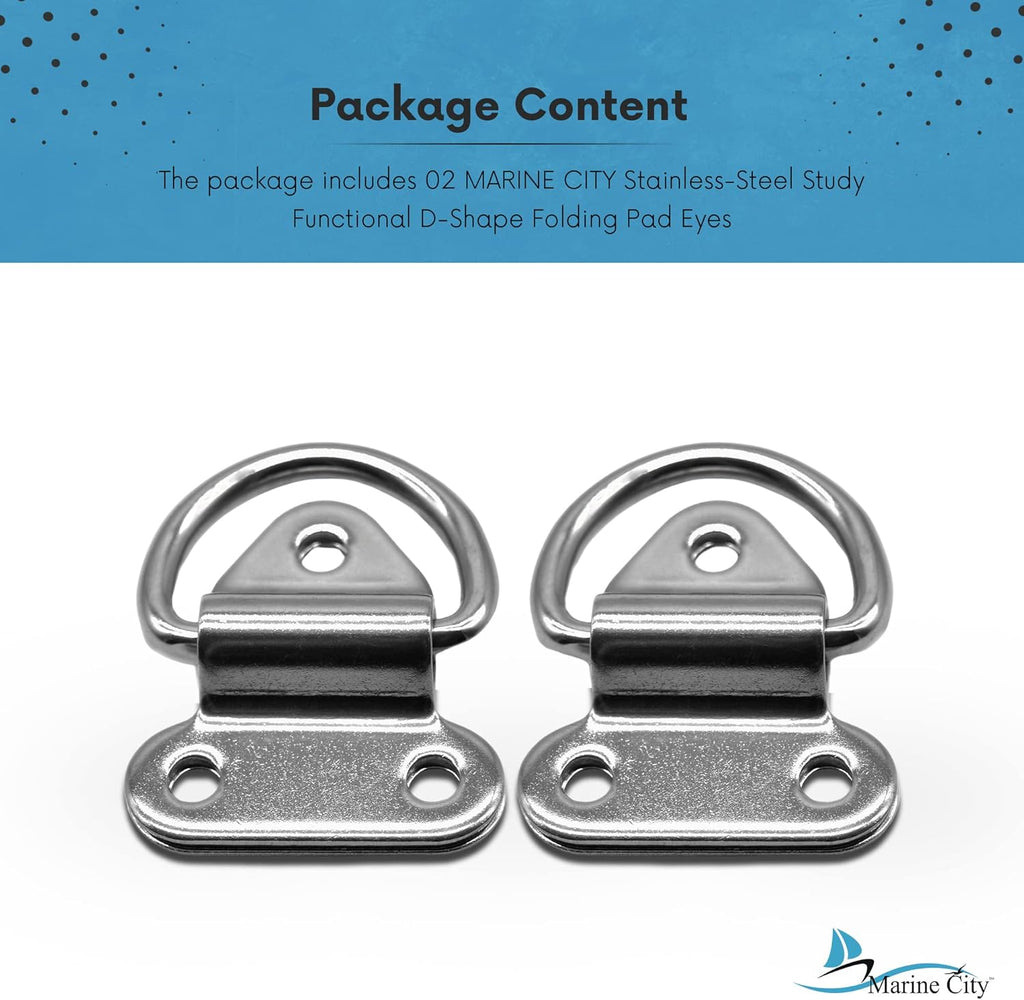 Stainless-Steel D-Shape Folding Pad Eye for Boat Yacht Motorboat Van Caravan Trailers Truck Marine Grade (2 Inches ×2-1/4 Inches) (2 PCS) B294