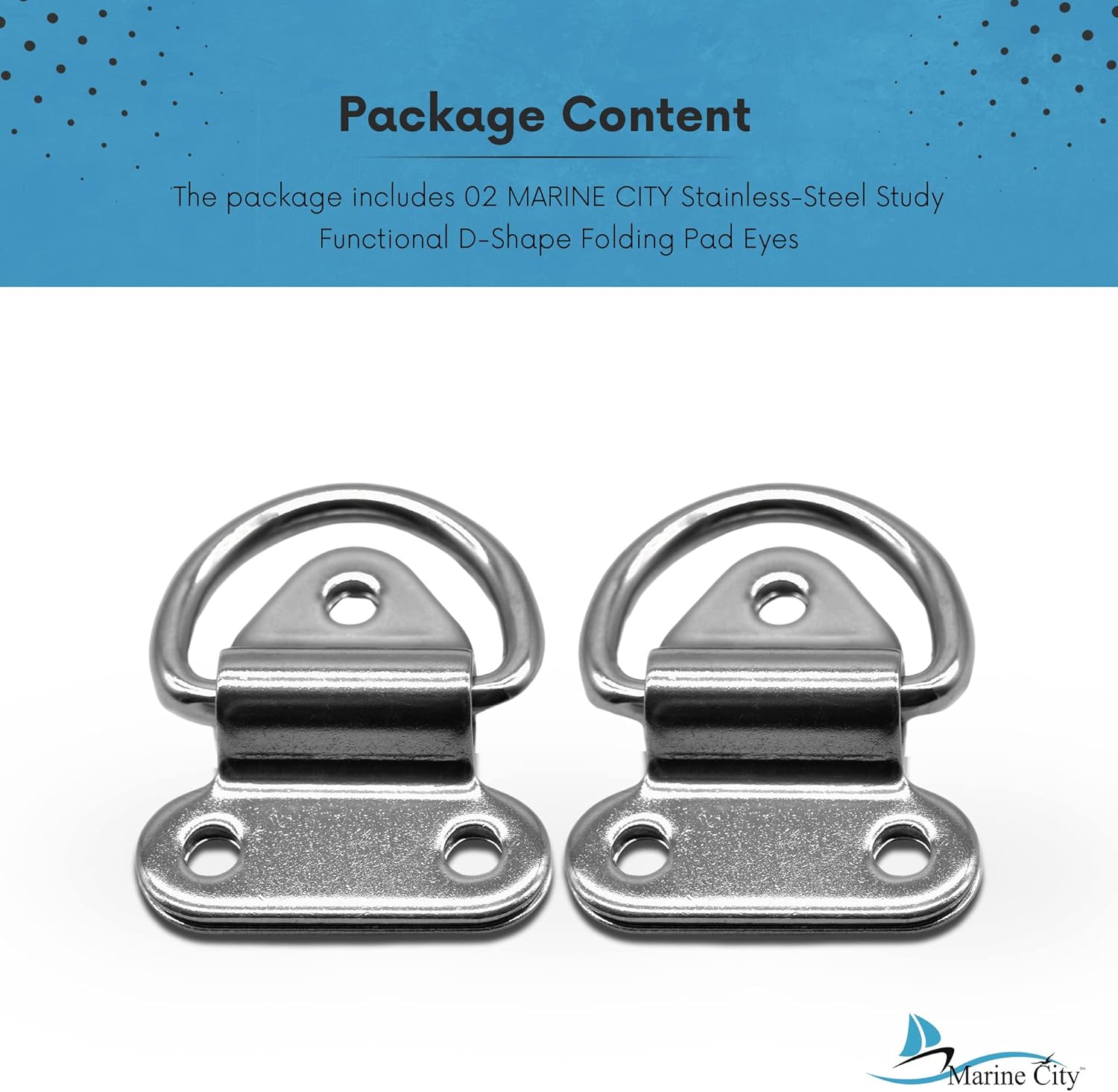 Stainless-Steel D-Shape Folding Pad Eye for Boat Yacht Motorboat Van Caravan Trailers Truck Marine Grade (2 Inches ×2-1/4 Inches) (2 PCS) B294