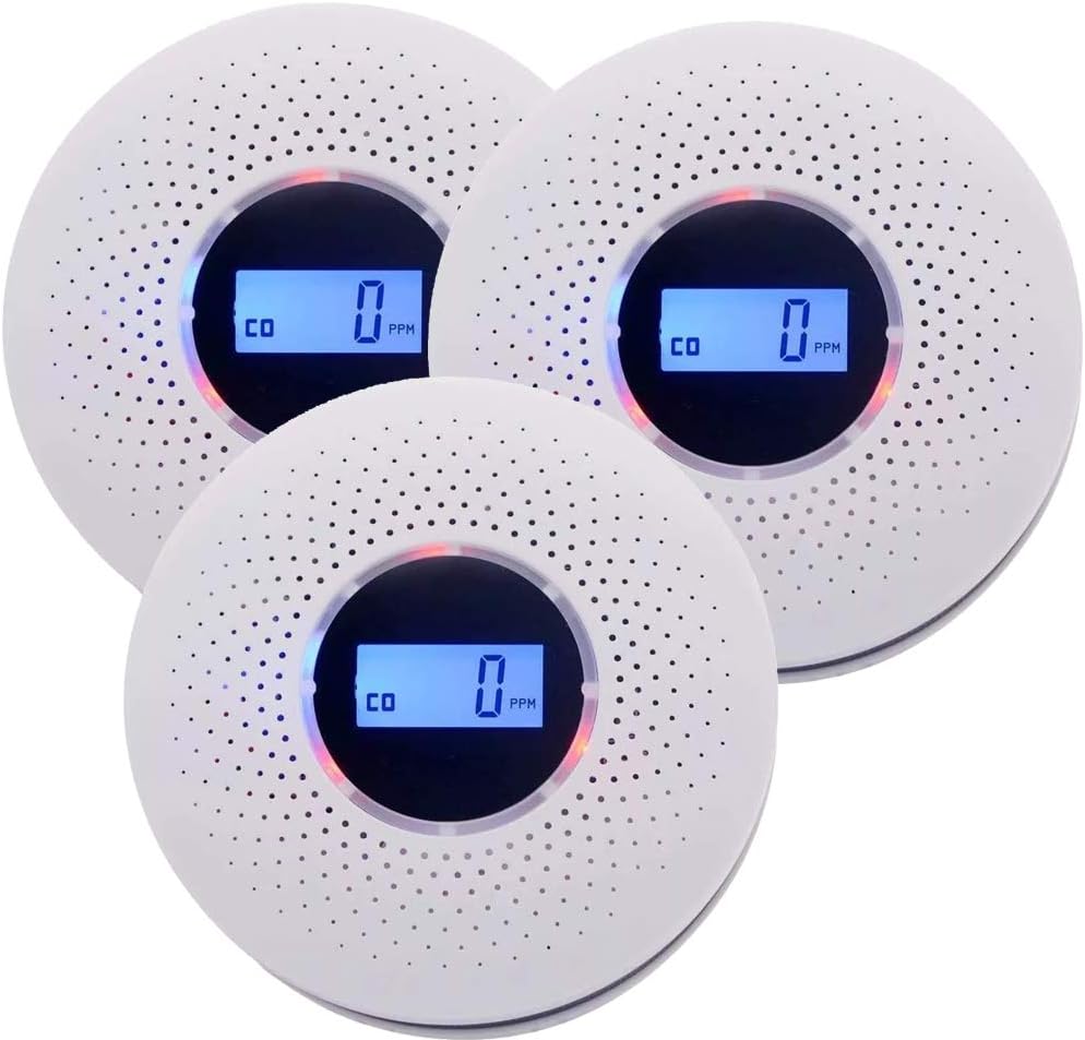 Smoke and Carbon Monoxide Detector Alarm, 3 Pack, LCD Display, Battery Operated O89663