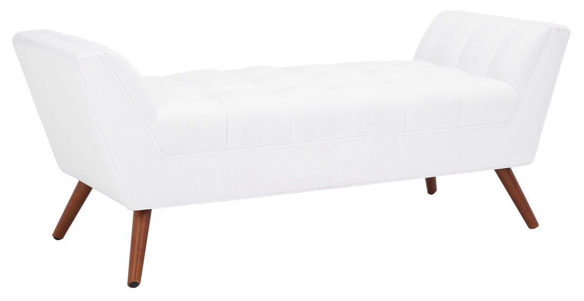White Solid Tufted Linen Bench W7896