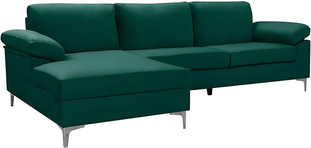 Large Green 3 Seats Velvet Sectional Sofa L-Shape Couch Q2637