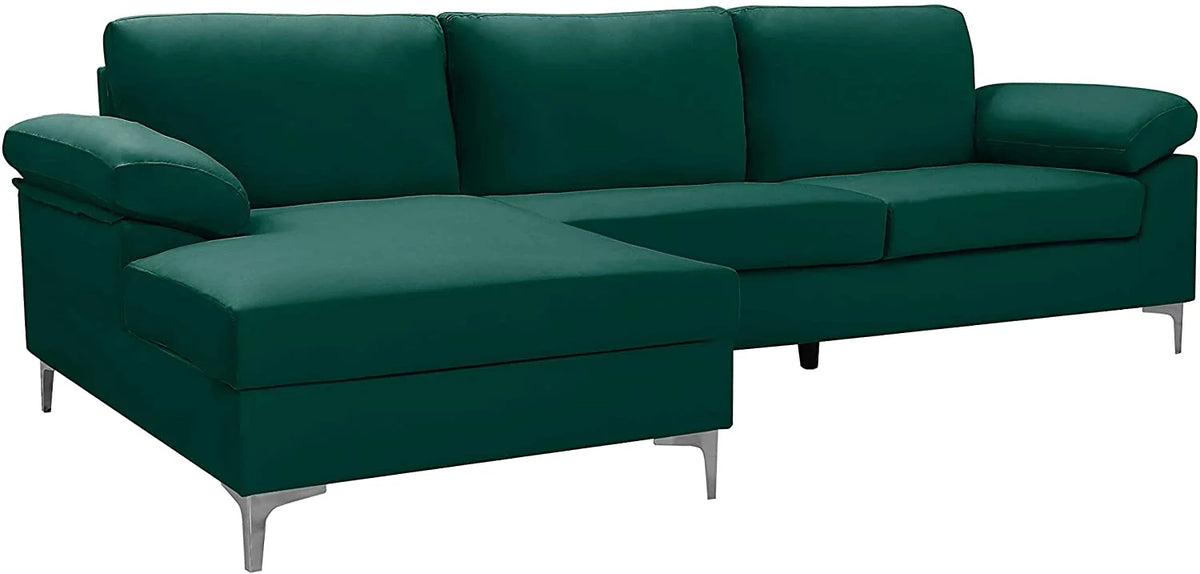Large Green 3 Seats Velvet Sectional Sofa L-Shape Couch Q2637