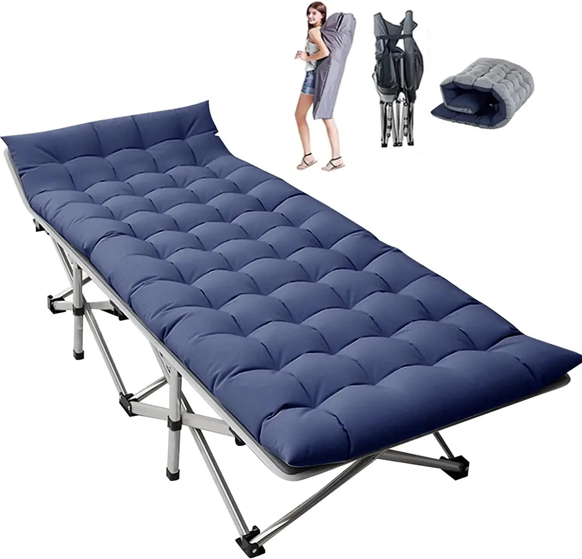 Folding Camping Cots with 2 Sided Mattress and Carry Bag Q285955