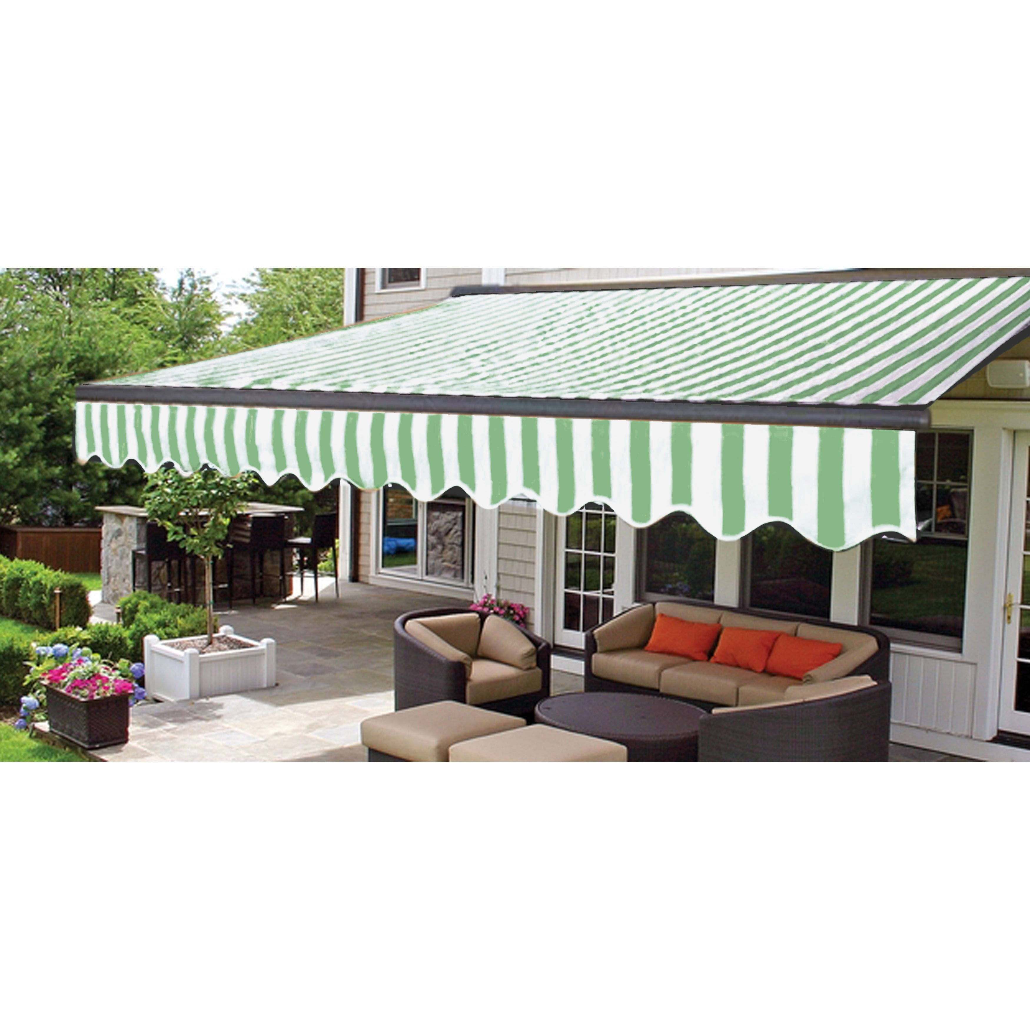 Motorized LED Half Cassette Retractable Awning 10 x 8 Feet Green/White J664083