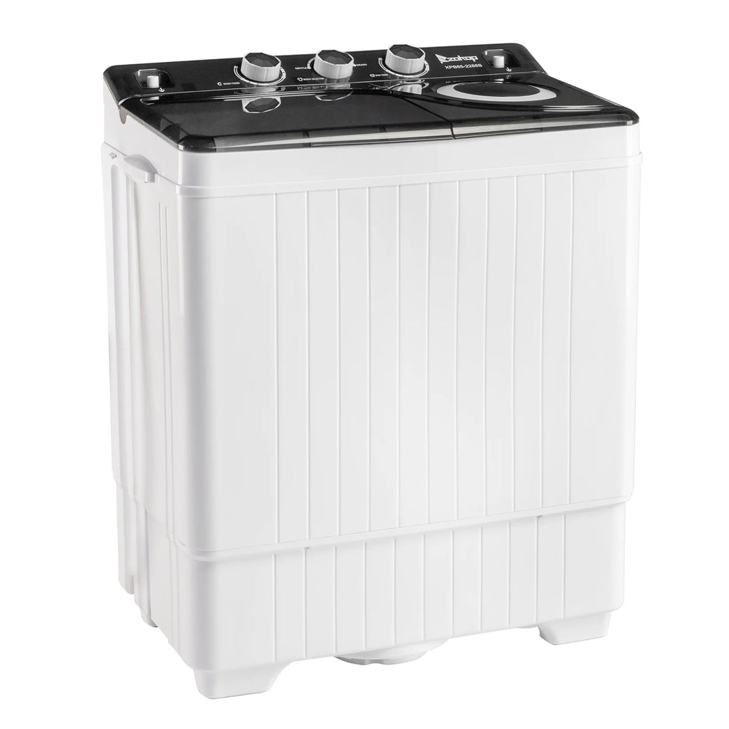 Semi-automatic Twin Tub Washing Machine with Built-in Drain Pump, White&Black W2356