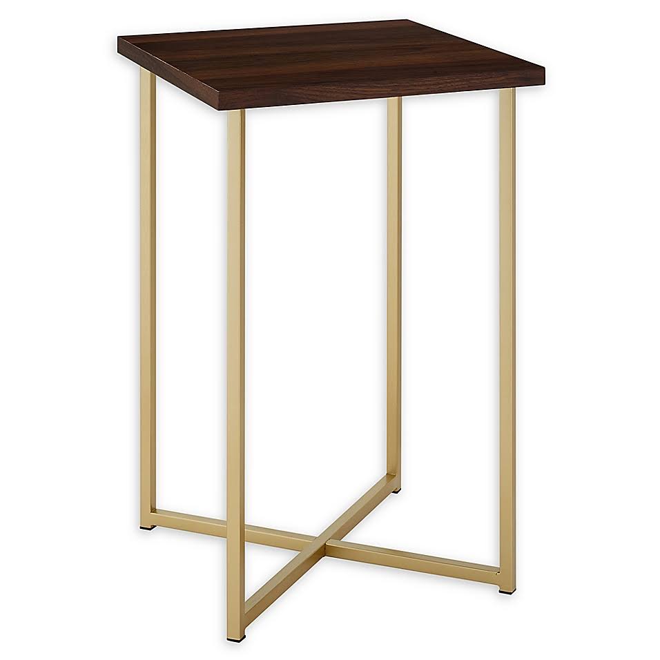 16x22 Square Side Table in Dark Walnut/Gold H20416