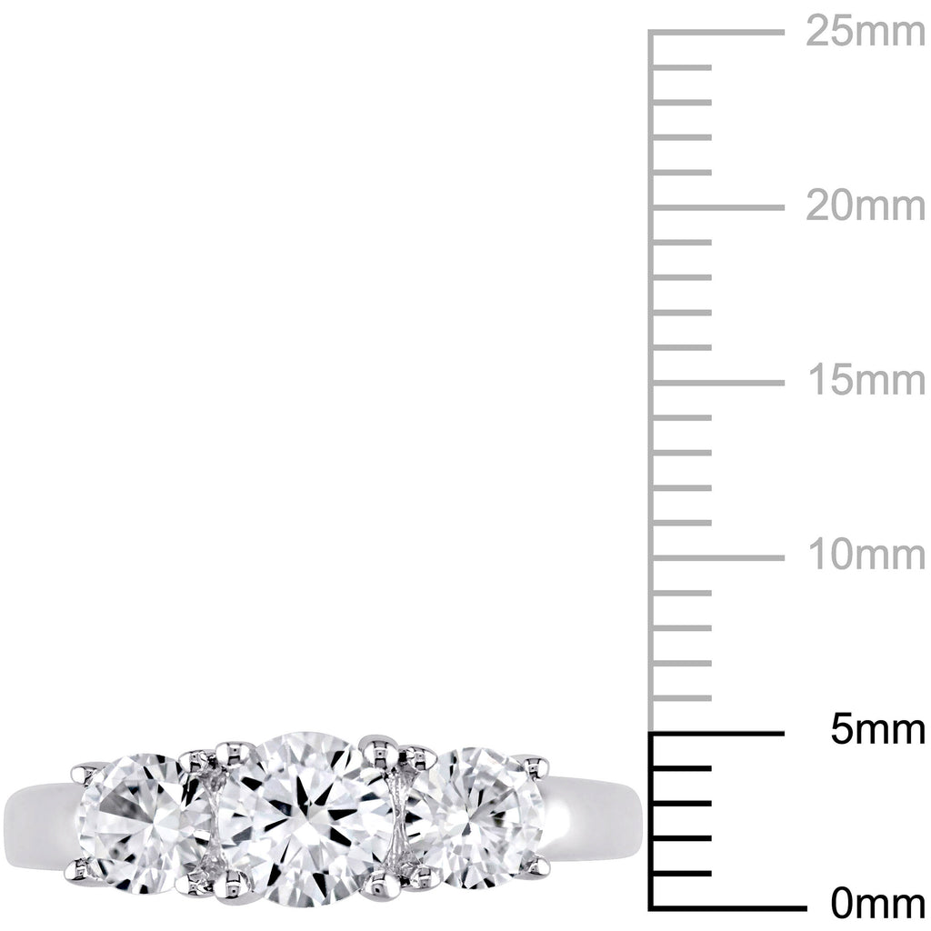 Created White Sapphire 10kt White Gold 3-Stone Round-Cut Engagement Ring I9631