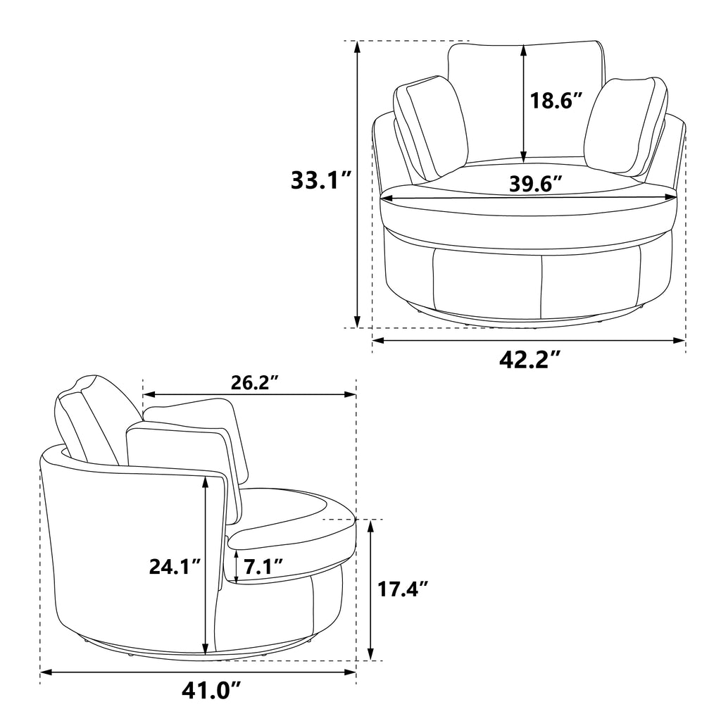 Light Camel Swivel Barrel Chair with 3 Pillows U994