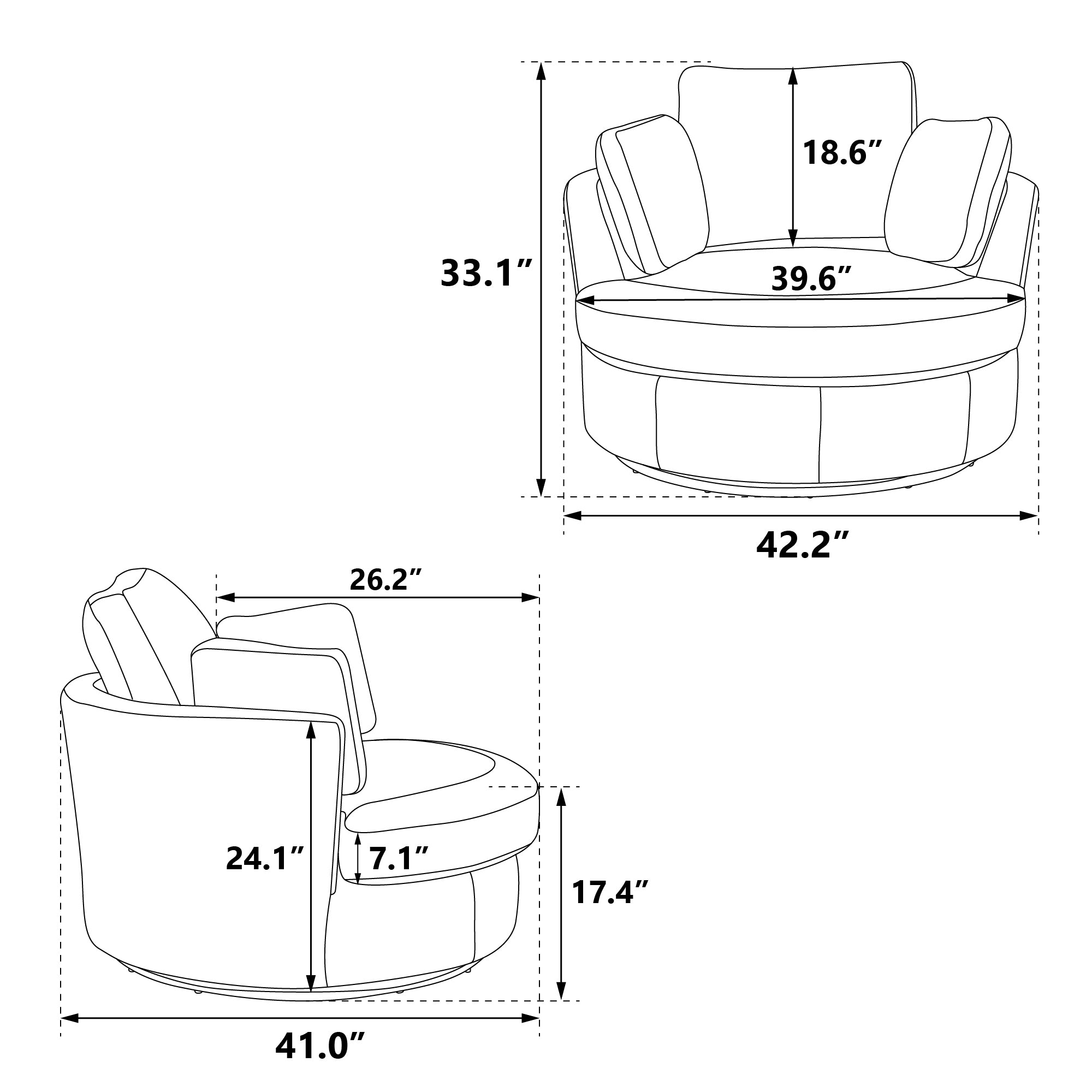 Light Camel Swivel Barrel Chair with 3 Pillows U994