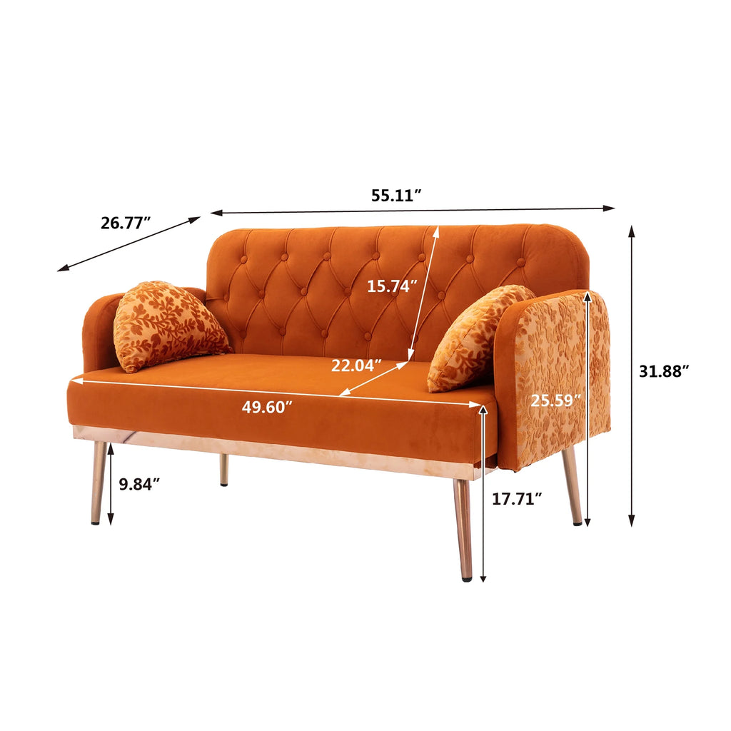 Velvet Accent Loveseat Sofa with Metal Feet K1104