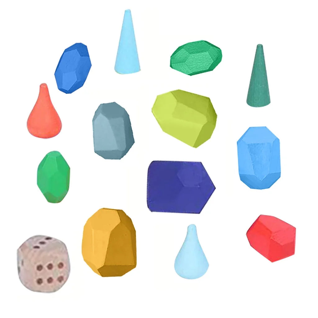 Wooden Stone Building Block Stacking Game Rainbow Toy H146