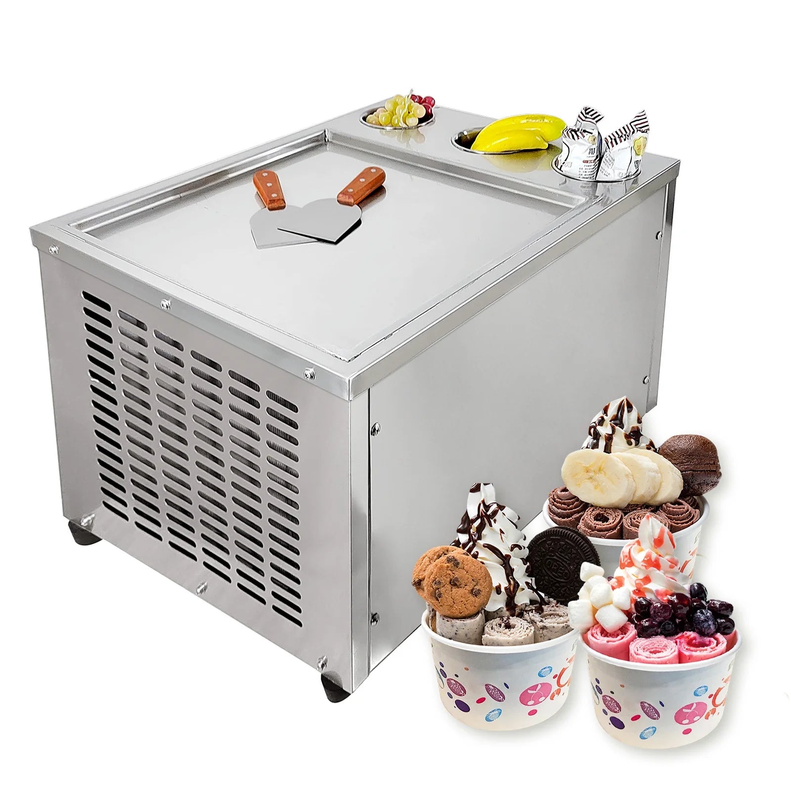 18"x18" Single Pan Roll Ice Cream Machine with 3 Buckets A766